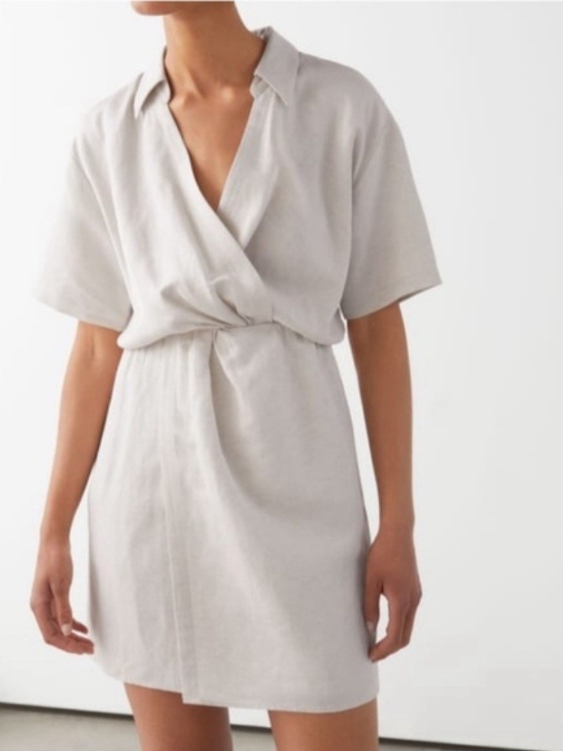 Paris Atelier & Other Stories Linen Blend Short Wrap Dress Beige Resort Summer 4